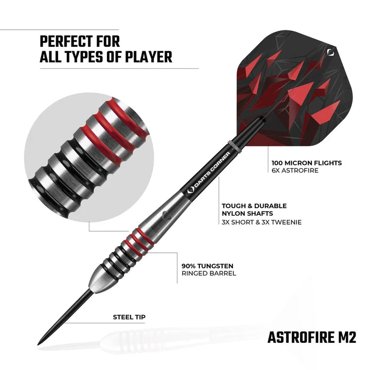 Astrofire Black &amp; Red Ringed Steel Tip Darts 90% Tungsten
