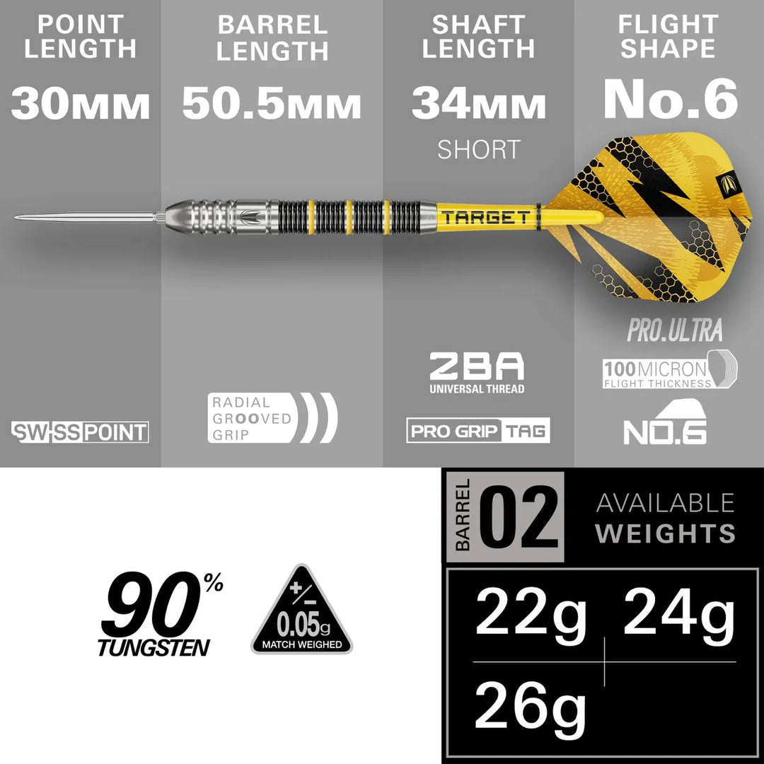 Buzz 02 Steel Tip Darts 90% Tungsten