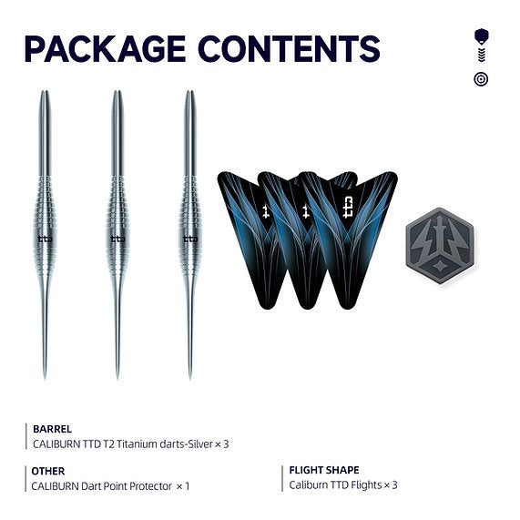Caliburn TTD Darts - Complete Titanium Dart - T2 - Silver