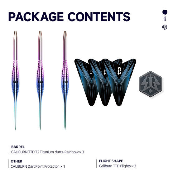 Caliburn TTD Darts - Complete Titanium Dart - T2 - Rainbow