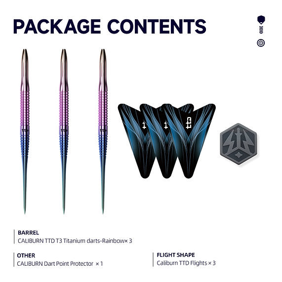 Caliburn TTD Darts - Complete Titanium Dart - T3 - Rainbow